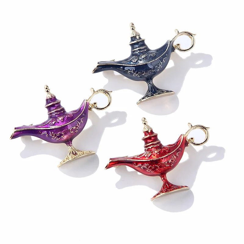 New Fashion Aladdin Magic Lamp Enamel Drip Oil Alloy Brooch Pin Three-color Optional Accessories Wholesale