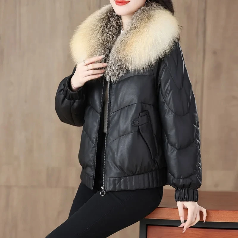 Haining Fur Leather Fashion Down Jacket Women's Sheepskin 2024 New Winter Fur Golden Lsland Fox Temperament Warm Fur Collar Coat