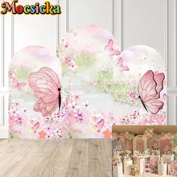 Mocsicka 2-Sided Arch Cover Pink Butterfly Flower Decoration Backdrop Baby Shower Arch Wall Kid Birthday Party Photo Banner Prop