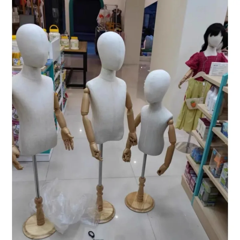

1-8years Tailor's Mannequins for Cloth with White Linen Fabric, Wood Disc Base, Plastic Hand Body Props, D347AA
