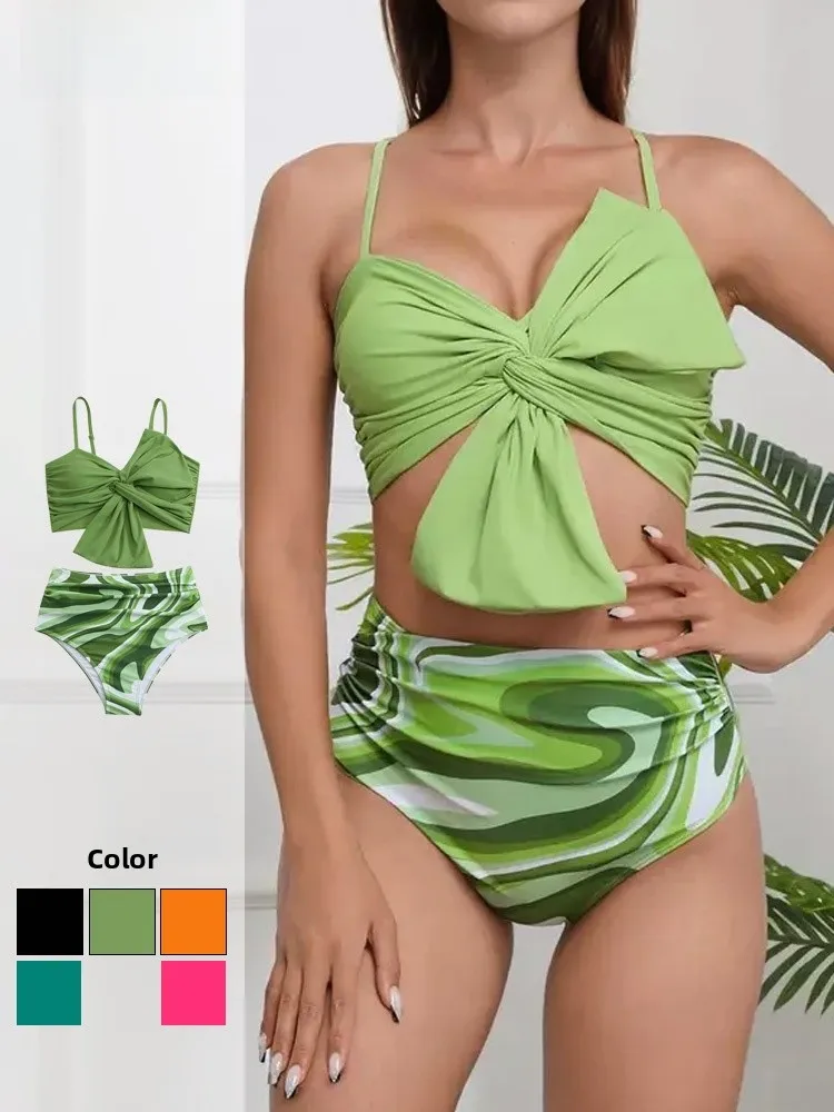 

Large Size Bikini Swimsuit Women's 2025 New INS Sle Small Chest High Waist Belly Covering Separate Beach Vaion Swimwear