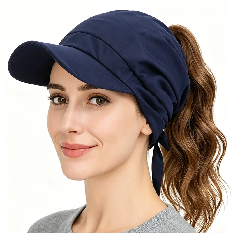 New Women Casual Solid Color Strapped Baseball Cap Turban Cap Breathable with Brim Summer Headscarf Hat Femme Scarves Bandanas