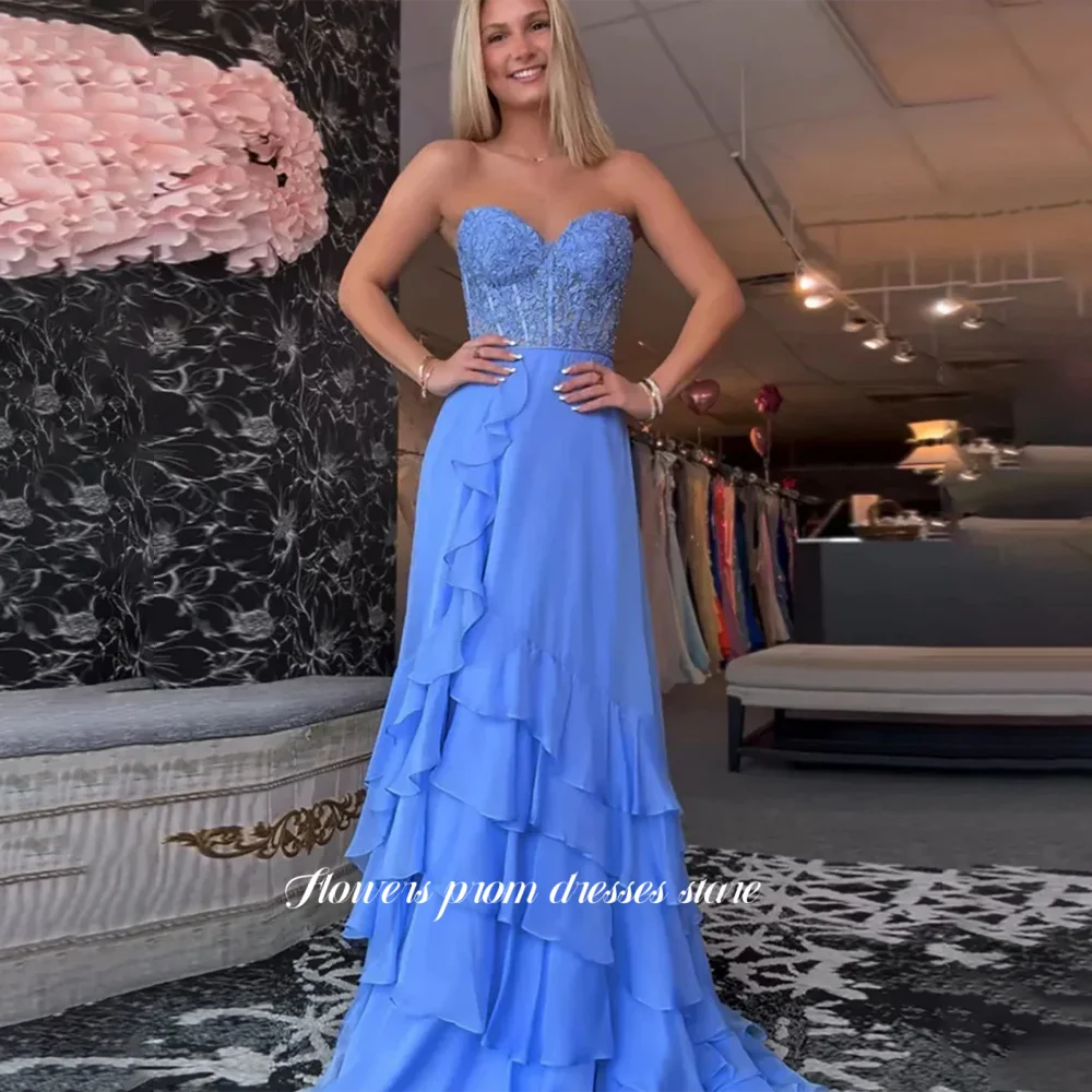 

Flowers Ruffled Party Dress Corset Lace Up Prom Dress Chiffon Evening Dress Sweetheart Evening Dress Party Dress Customized