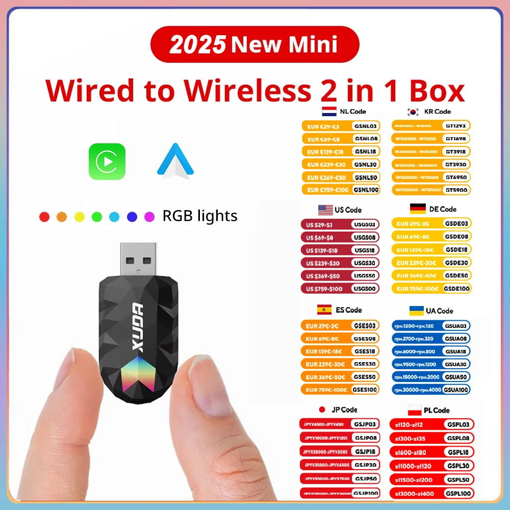 XUDA 2in1 Wireless CarPlay AI Mini Box Android Auto Box Plug&Play Automatic Connection Compatible with 99% of Cars For Car Radio