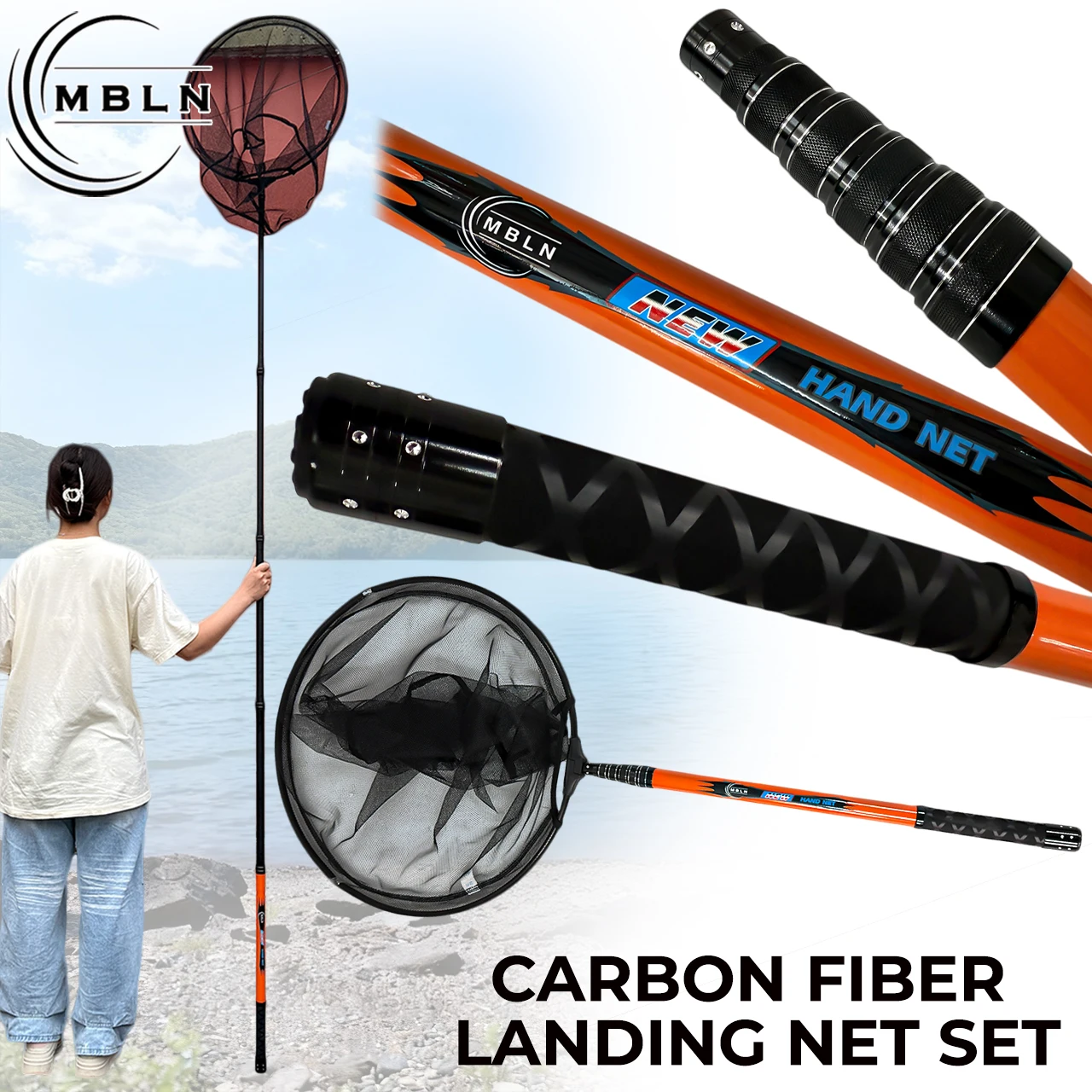 

Carbon Fiber Telescopic Landing Net Set, 280cm Handle + 45cm Aluminum Net Head, 6-Section, 60cm Folded, Multi-Water Fishing