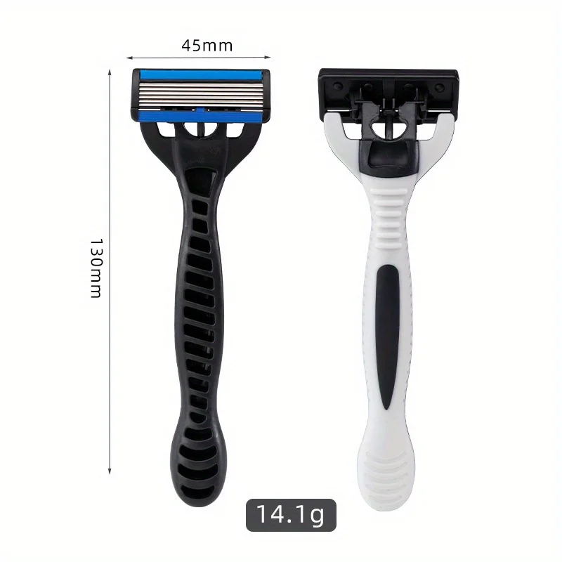 Men's Manual Razor with 6-Layer Stainless Steel Blades,Ergonomic Anti-Slip Handle&Lubrication Strip-Smooth Shaving Experience