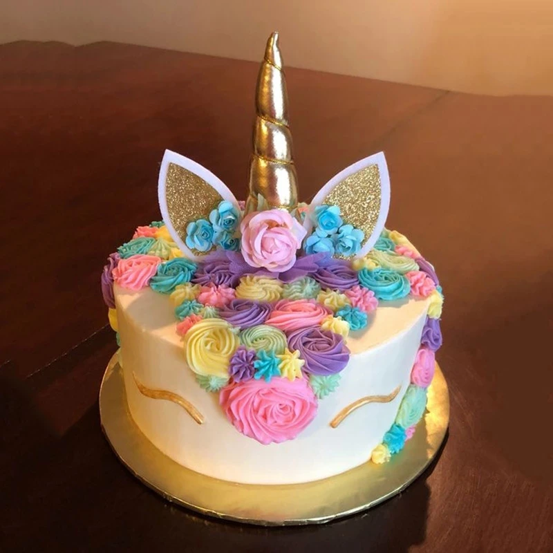 Unicorn Cake Toppers Rainbow Unicorn Horn Wings Girl Birthday Party DIY Decoration Cupcake Wrapper Unicorn Theme Party Supplies