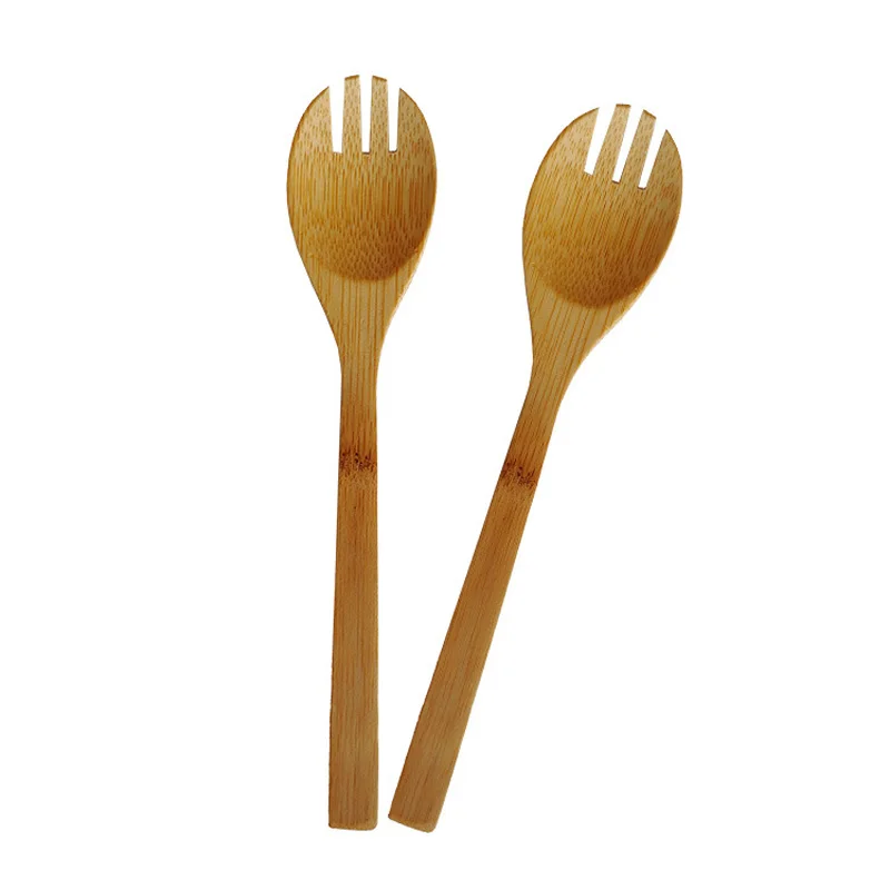 300Pcs/Lot Japanese Style Spoon Fork With Long Handle Natural Bamboo Spoon Mixing Spoon Wholesale