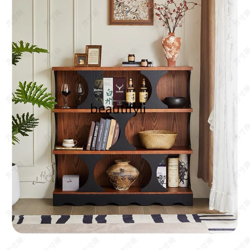 

French medium and ancient style small apartment household dining side locker bookshelf solid wood porch chest cabinet