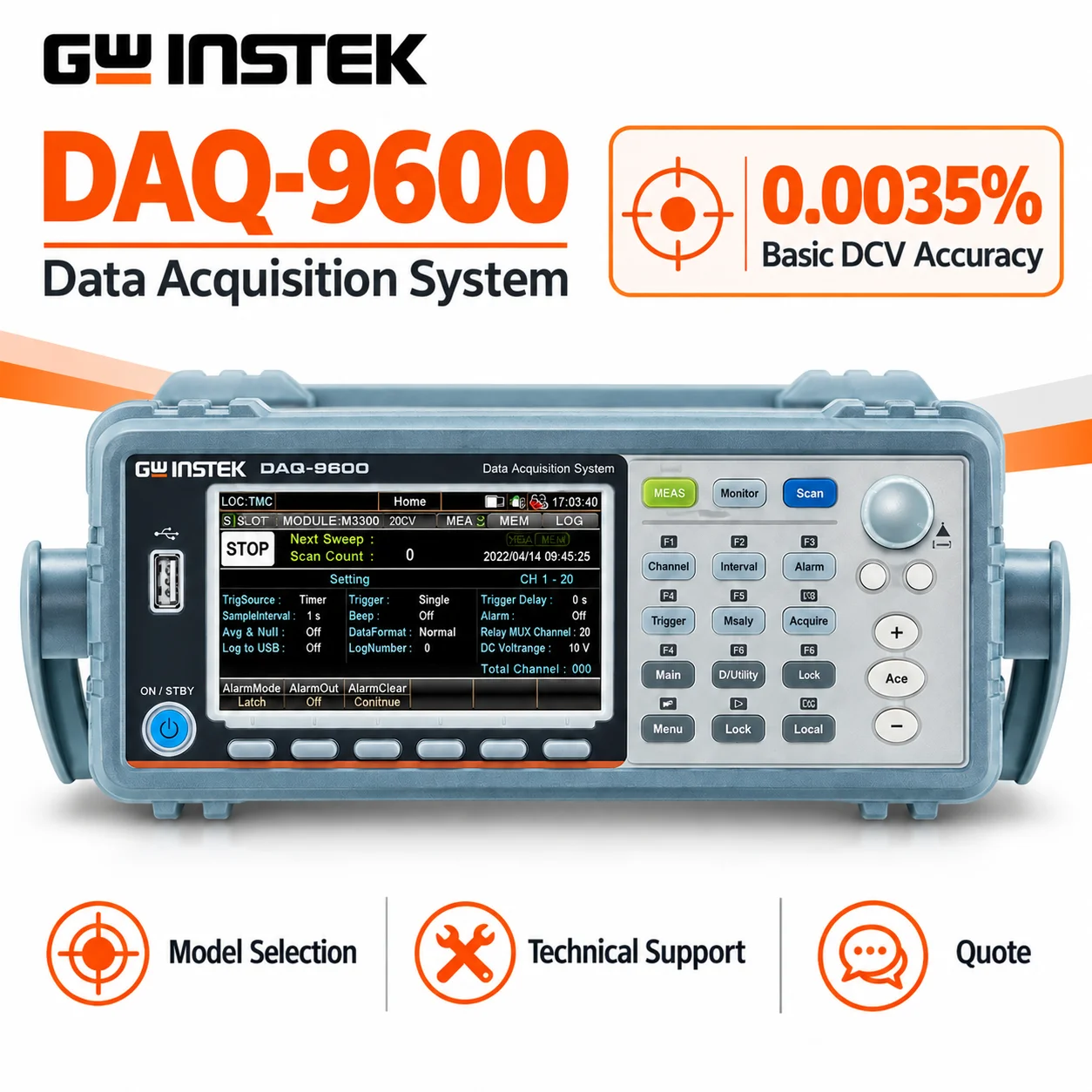 GWINSTEK DAQ-9600/DAQ-901 Data Acquisition System, Multi-Channel Temperature Logger, DAQ-909 8+2 CH 600V/2A HV Multiplexer