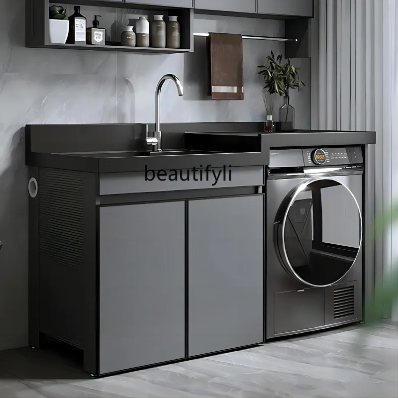 Integrated washing machine cabinet washing balcony combination pool table basin companion integrated corner cutting