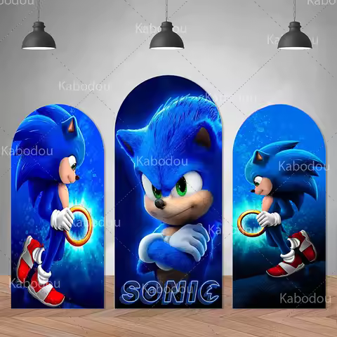 The Hedgehog Sonic Arch Backdrop Blue Theme Boy Birthday Party Decoration Baby Shower Photography Background Circle Studio Prop