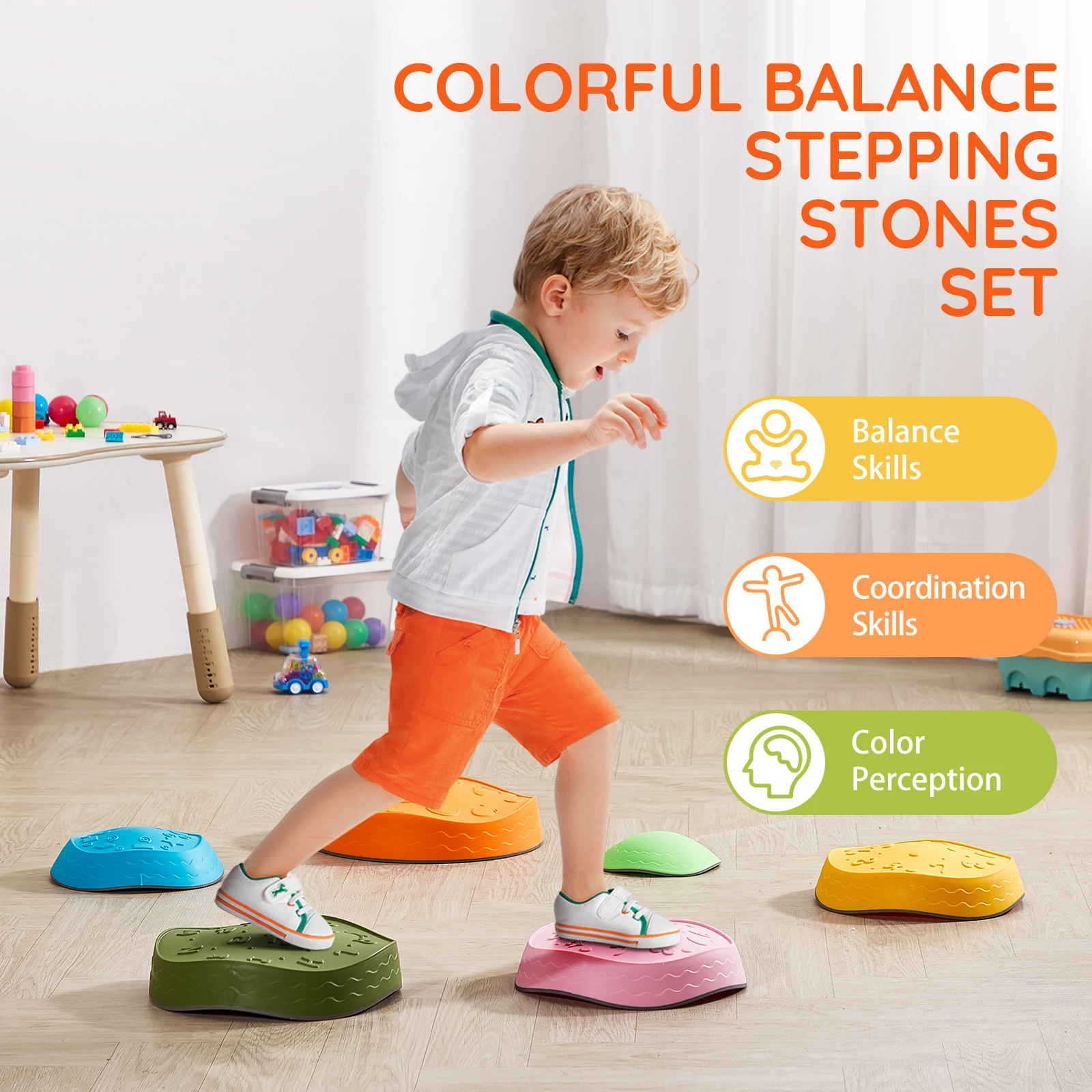 SucceBuy 5/6 PCS Balance Stepping Stones Kids Sports Toys Training Sensorial Social Games for Children Indoor or Outdoor Play