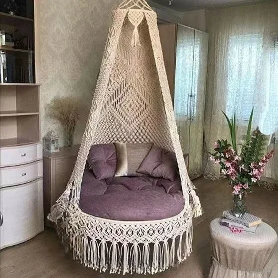منسوج يدويًا، كرسي معلق كبير، شرفة، أرجوحة، للأطفال والكبار