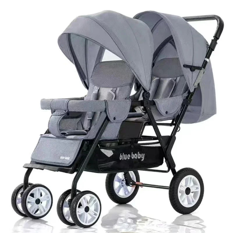 Twin Baby Stroller Lightweight Folding Cart High Landscape Suspension Baby Carriage adjustable Four Wheel Stroller