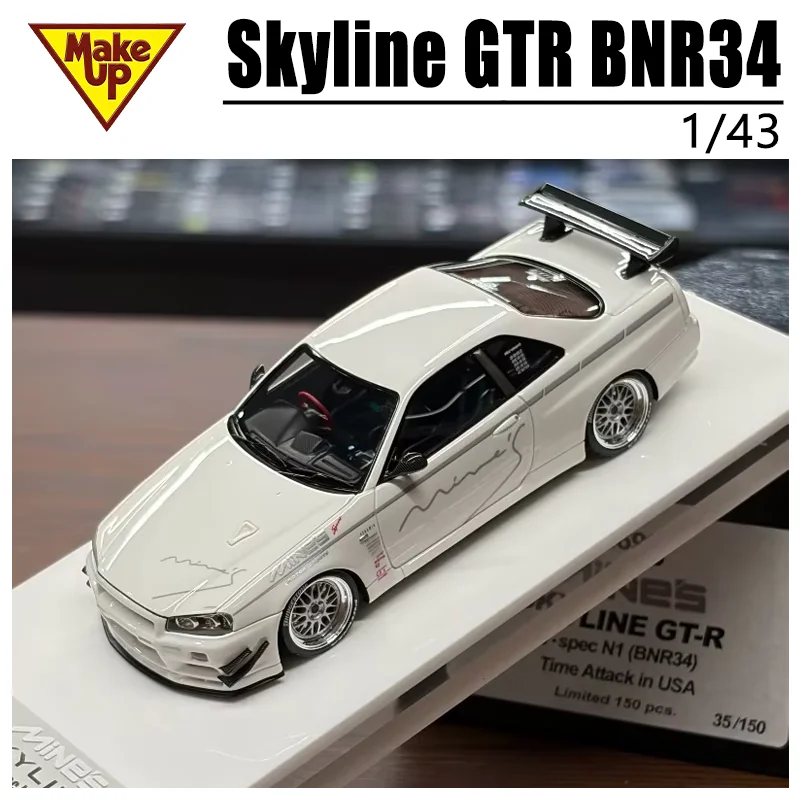 Make Up 1/43 Skyline GTR BNR34 V-spec N1 Time Attack in USA Resin Motor Vehicle Toy Metal Model Car