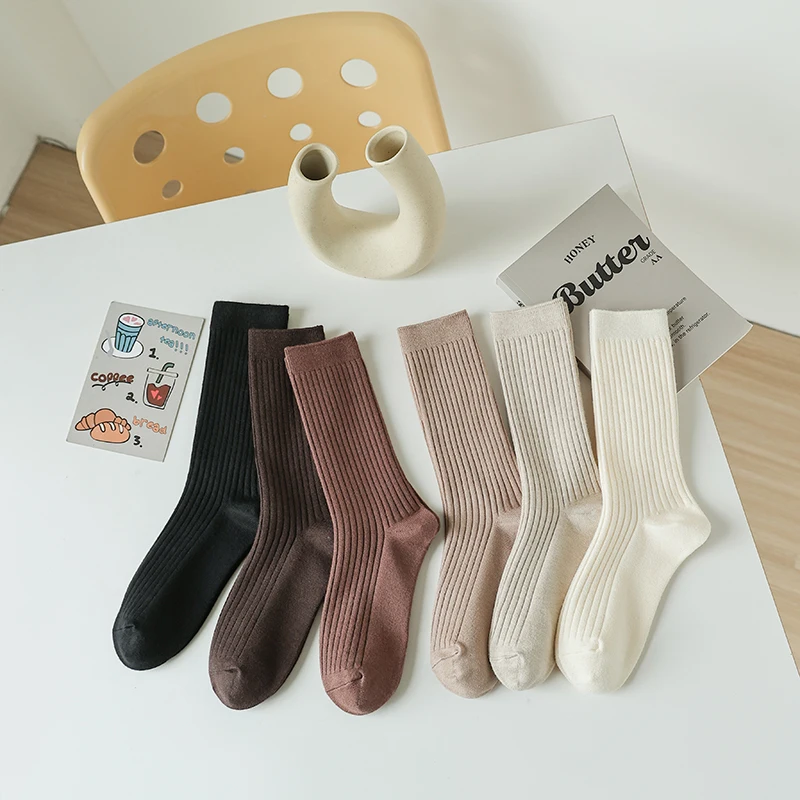 High Quality Crew Socks for Women Japanese Fashion Style Sweet Cute Sock Candy Color Casual Breathable Strip Socks Autumn Winter