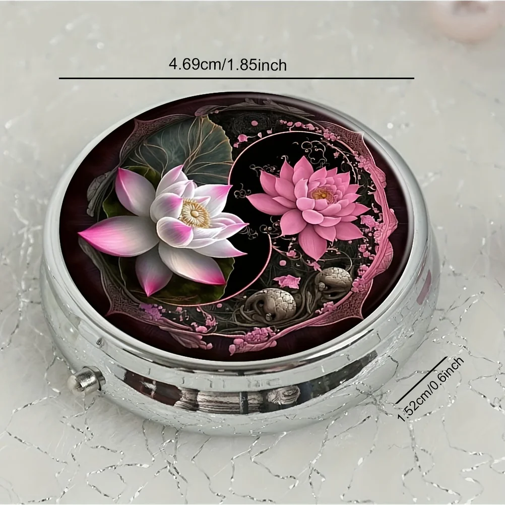 A lotus shaped round medicine box,a household portable medicine storage box,a 3-compartment sub-packaging medicine box