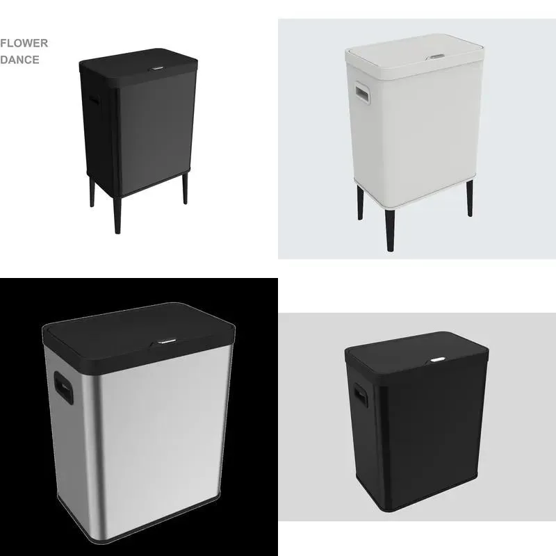 for Press-type trash can with lid, rectangular smart stainless steel trash can for bathroom with legs