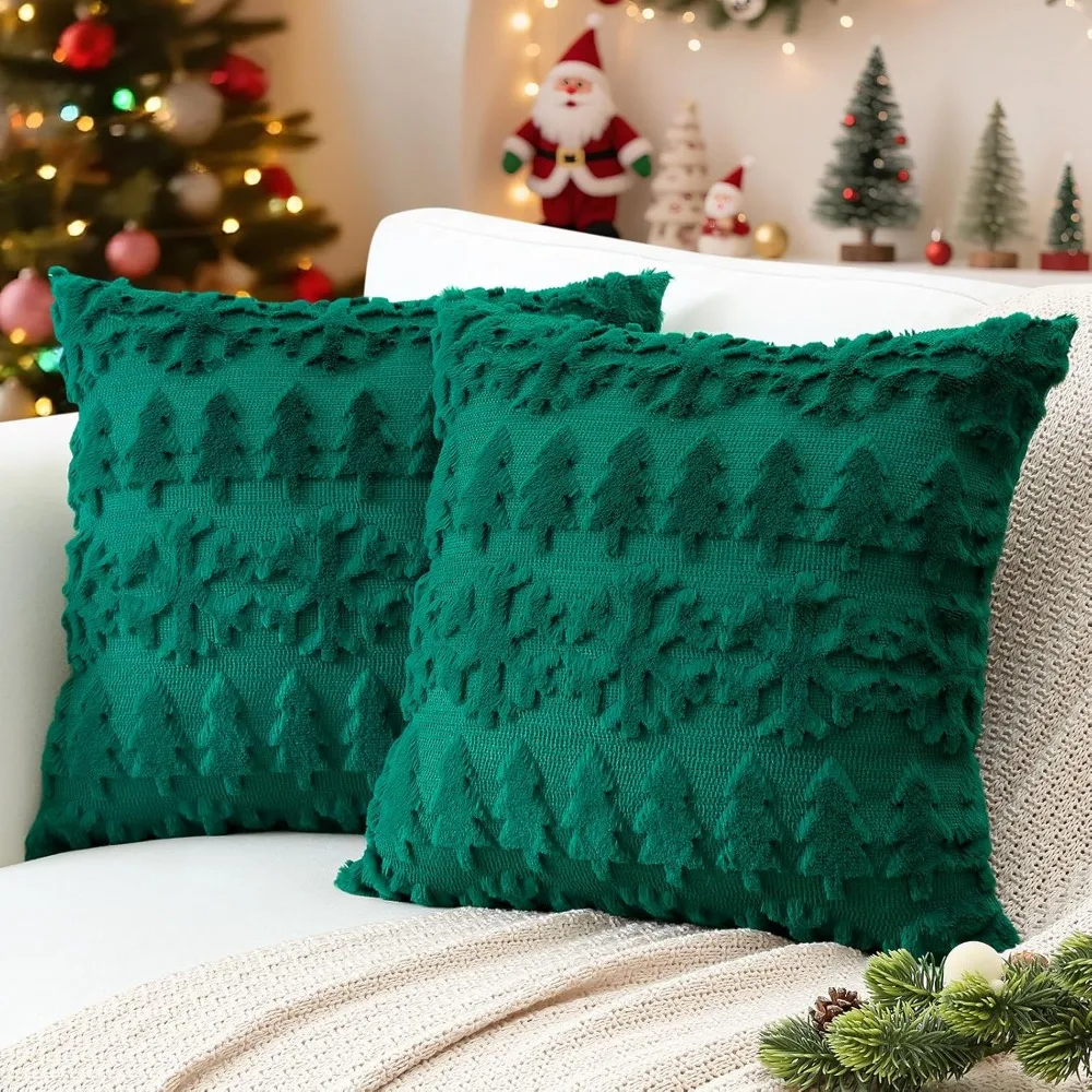 

Christmas Tree Pillowcase Set 18x18 inches 2-Piece Decorative Winter Holiday Soft Fleece Pillowcase