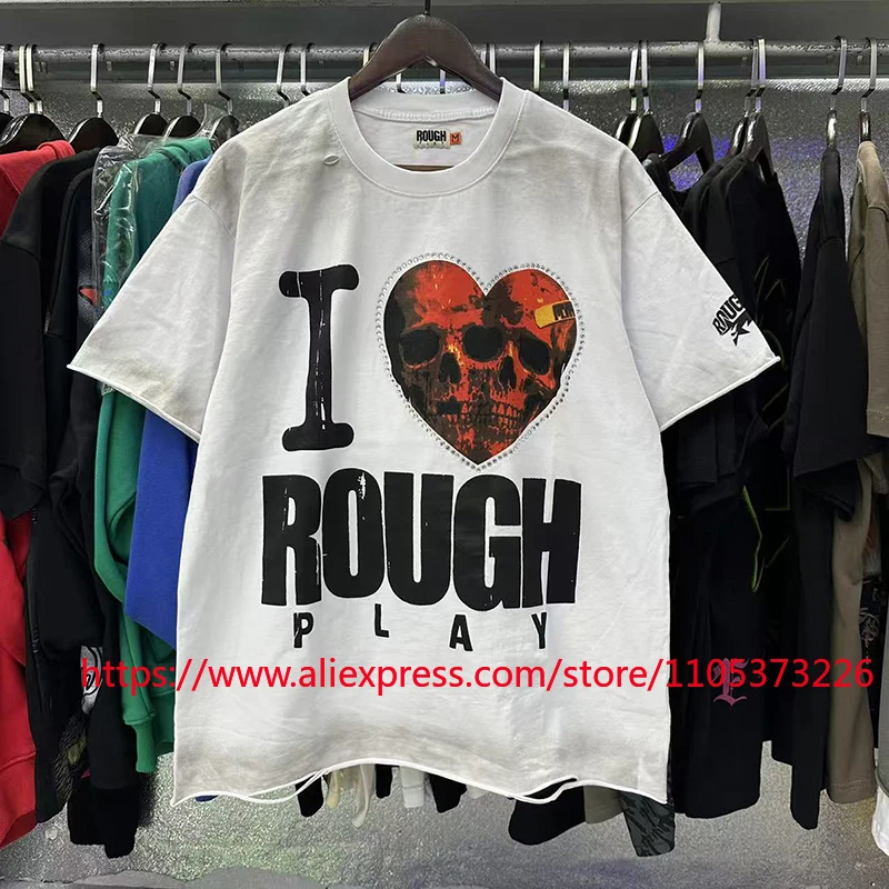 Fast Delivery 2026 New Arrival Rough Play Men's Printed T-Shirt Vintage High Street Loose Casual Short Sleeve Crew Neck Top Tee