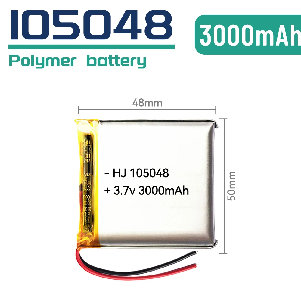 

Rechargeable 105048 3.7V 3000mAh lithium polymer soft pack battery for portable printers, infrared detectors, mini projectors