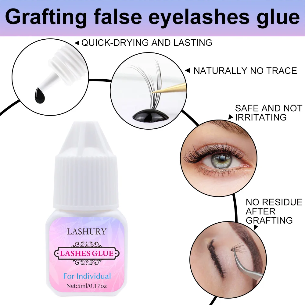 LASHURY Individual No Allergy Eyelash Glue Fast Dry Long Lasting Lashes Adhesive Extension 3 Seconds False Eyelashes Extensions