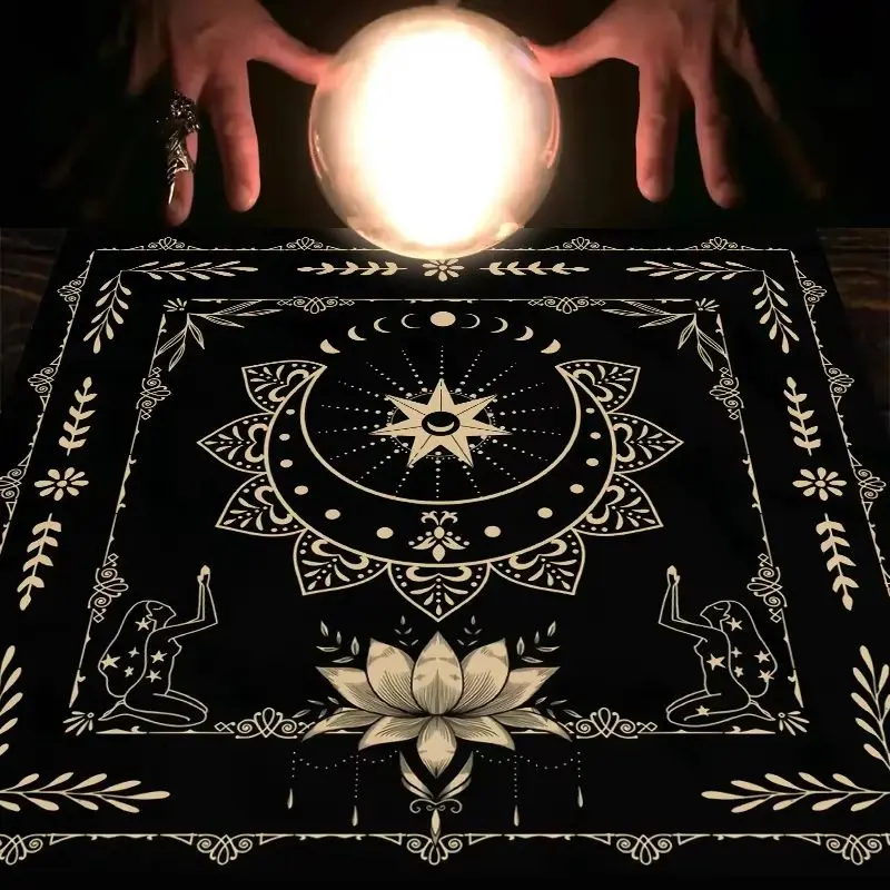 VIKAMA Moon Phase Lotus Altar Cloth Tarot Tablecloth Divination Witchcraft Astrology Oracle Card Mat Spiritual Home Decor