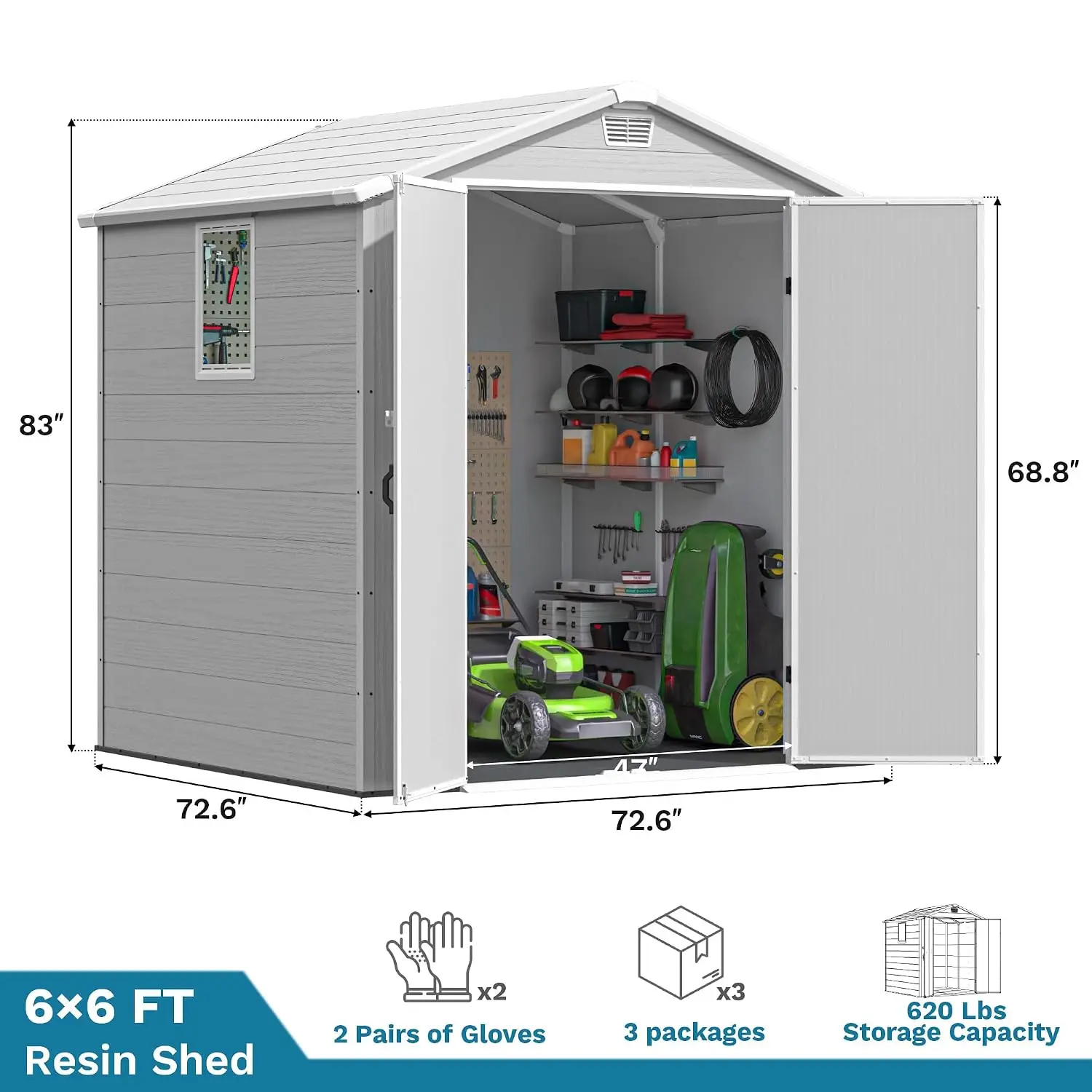 6x6 FT Resin Outdoor Storage Shed with Floor & Windows, Custom