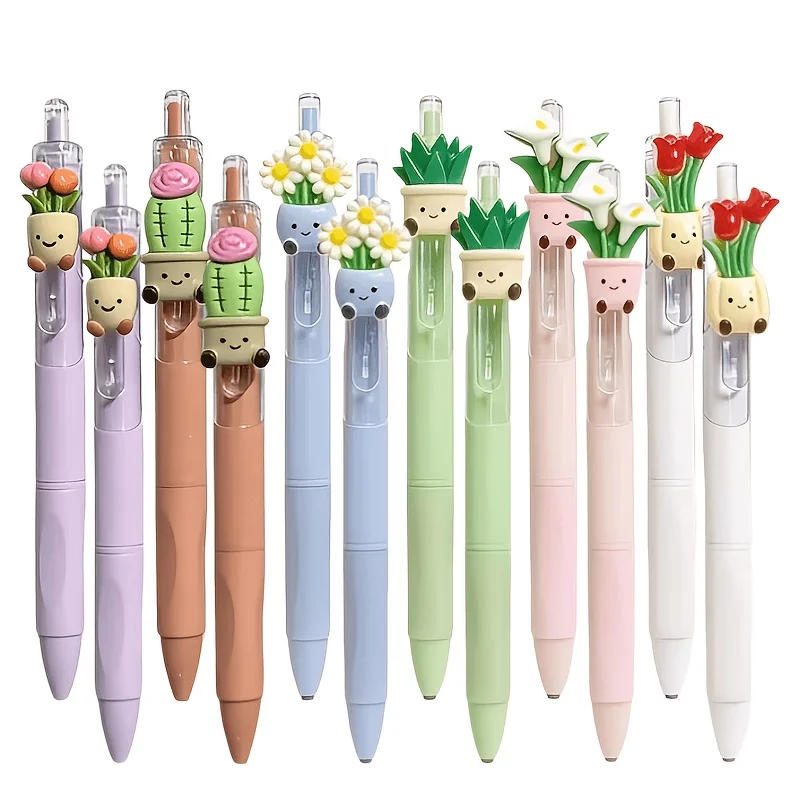 

10pcs Adorable Plant-Themed Pens. Retractable Click-Type Ballpoint Pens, Office Writing Supplies, For School Classroom Rewards