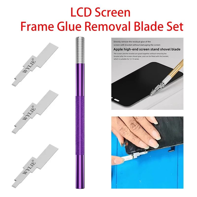 WYLIE LCD Screen Frame Glue Removal Blade Set For Iphone 12-17 Series Bezel Bracket Glue Screen Stand Shovel Knife Tools