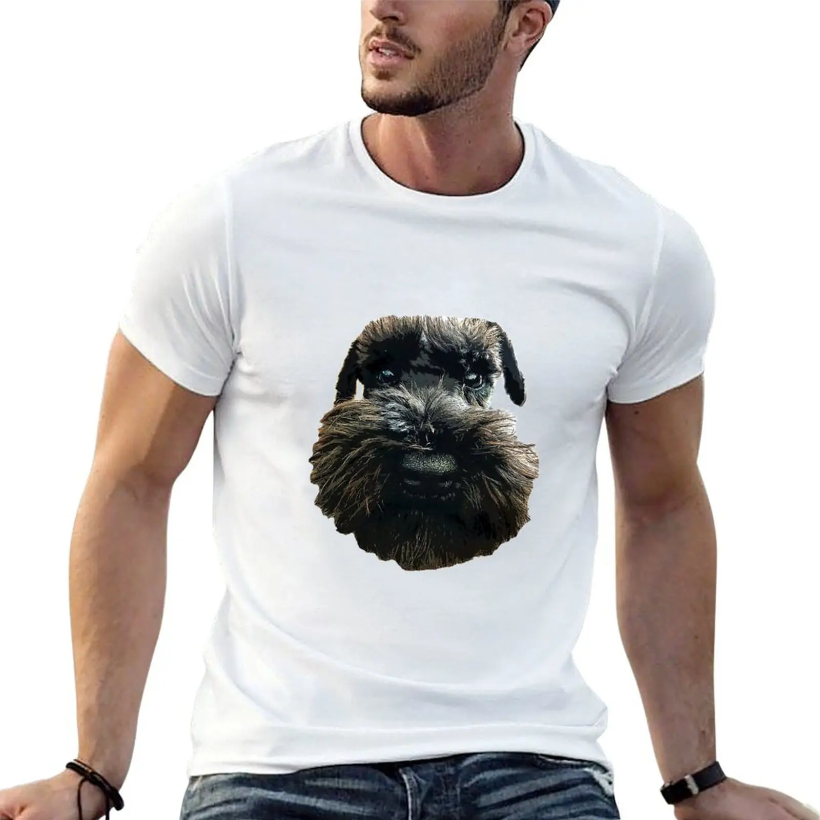 

Schnauzer Cute Dog with Beard T-Shirt cotton tshirt 100% man t shirt luxury T-Shirt