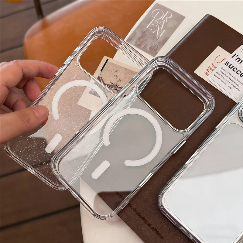 

Magnetic Wireless Charge For Magsafe Transparent Glitter Case for iPhone 17promax 16 16Pro 17Pro Luxury Shockproof Bumper Cover