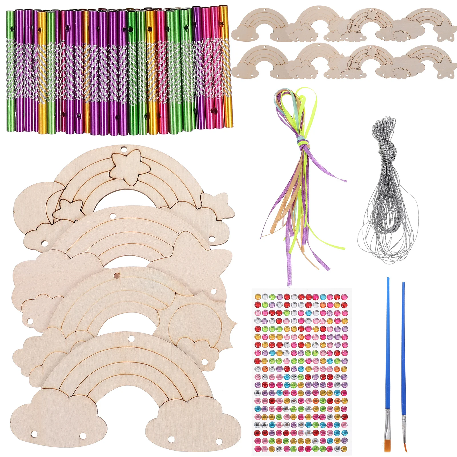 

1Set Wooden Wind Chime DIY Set Unfinished Wood Painting Craft Kit Home Hanging Decoration Outdoor Balcony Wind Bell Ornament