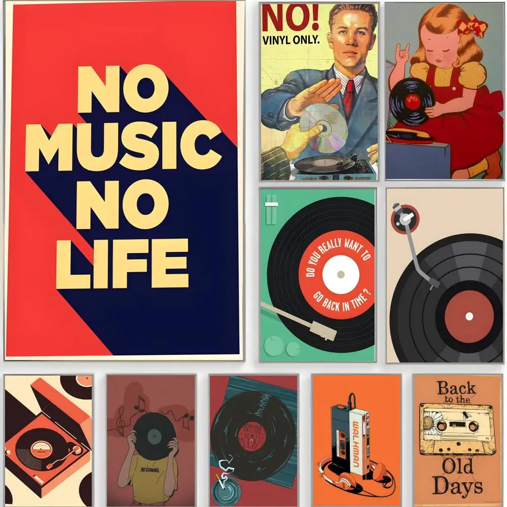 Mid Century Retro Vinyl Records Poster Classic Wall Art  Home Decor  Peel and Stick Unframed