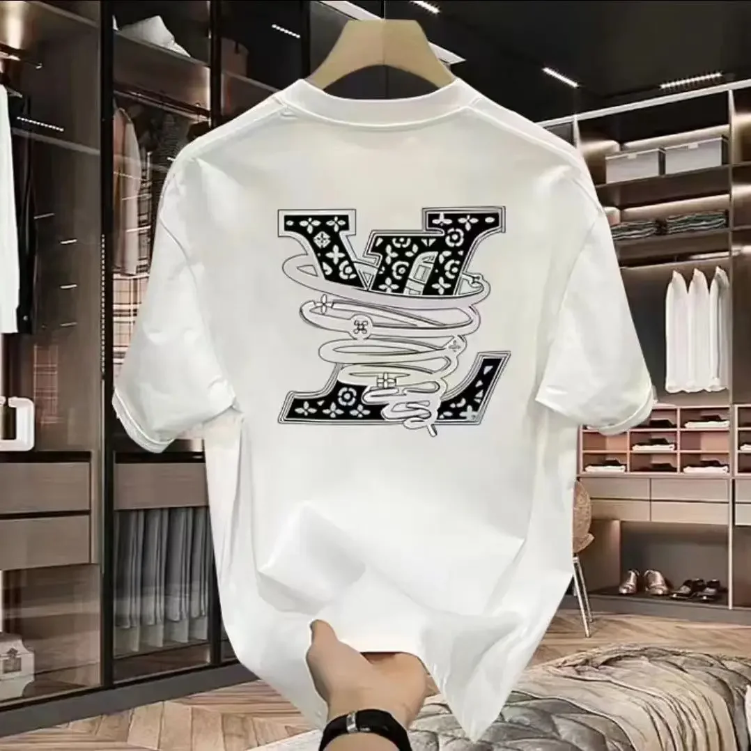 New 100% pure cotton men's luxurious brand letter print LV T-shirt short-sleeved T-shirt high-quality men's clothing streetwear
