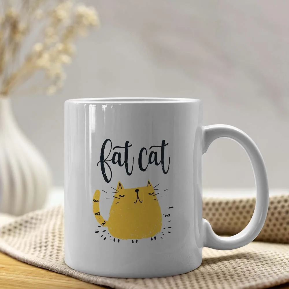 Ceramic Coffee Mug Fat Cat Design 11oz Dishwasher Microwave Safe Cat Lover Gift