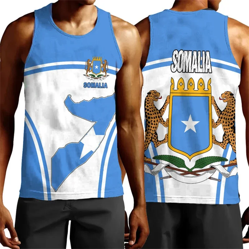 Africa Somalia Flag Map 3D Print Tank Top for Men Clothes Dashiki Paisley Vest Casual Hawaiian Waistcoat National Emblem Boy Top