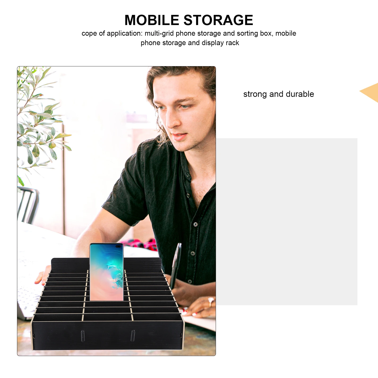 

1pc Multi-Grid Box Wooden Cell Phone Holder Organizer Phone Storage Box Display Rack For Classroom Meeting Room Black