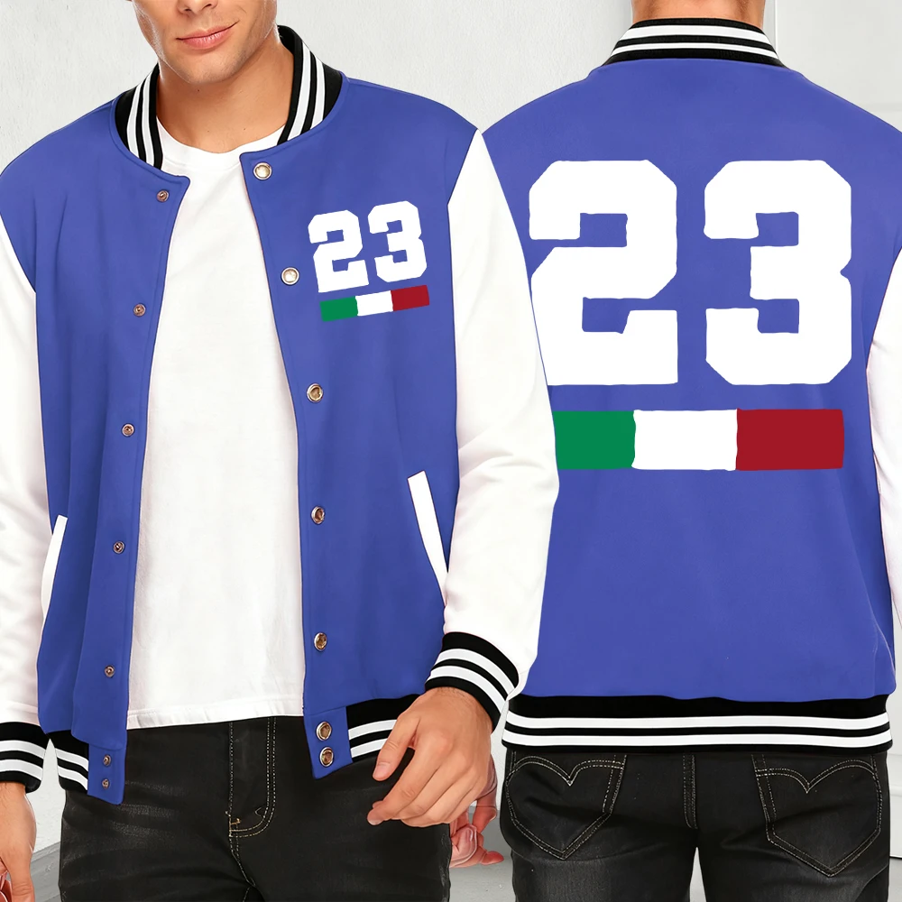 

Number 23 Itaily Flag Print Baseball Jackets Men Autumn Y2K Jacket Fleece Streetwear Fashion Hip Hop Clothes Pocket Loose Coat