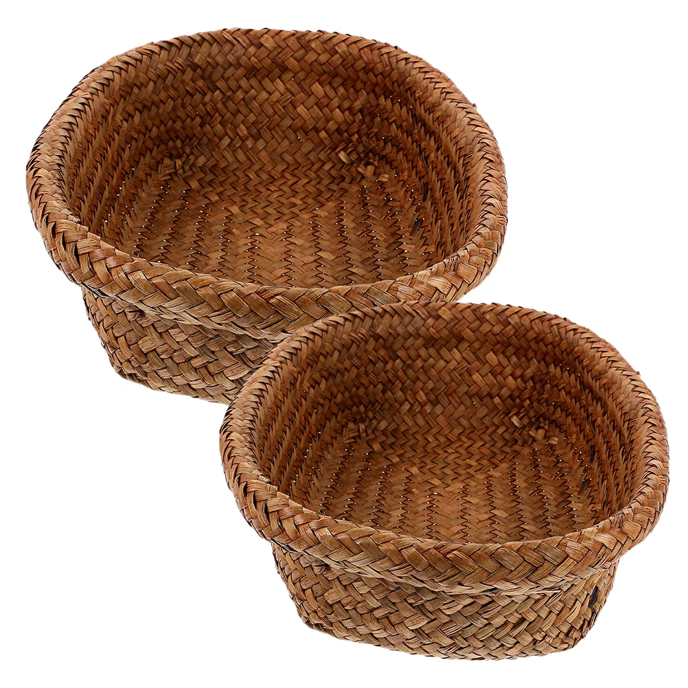 

2 Pcs Basket Picnic Storage Kitchen Handwoven Bread Weave Fruit Baskets Coffee Baby
