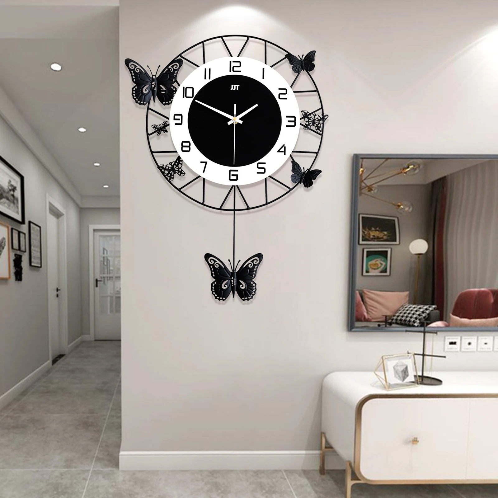 20inch Large Round Butterfly Wall-mounted Clock Creative Iron Craft  Modern Metal Quartz Clock Home Living Room Decor