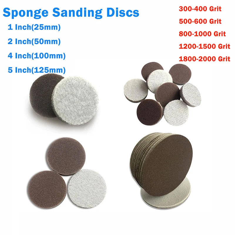 

Round Sponge Sanding Disc Sandpaper Pad 1 Inch(25mm)-5Inch(125mm) Hook and Loop 300-2000 Grit for Polishing & Grinding