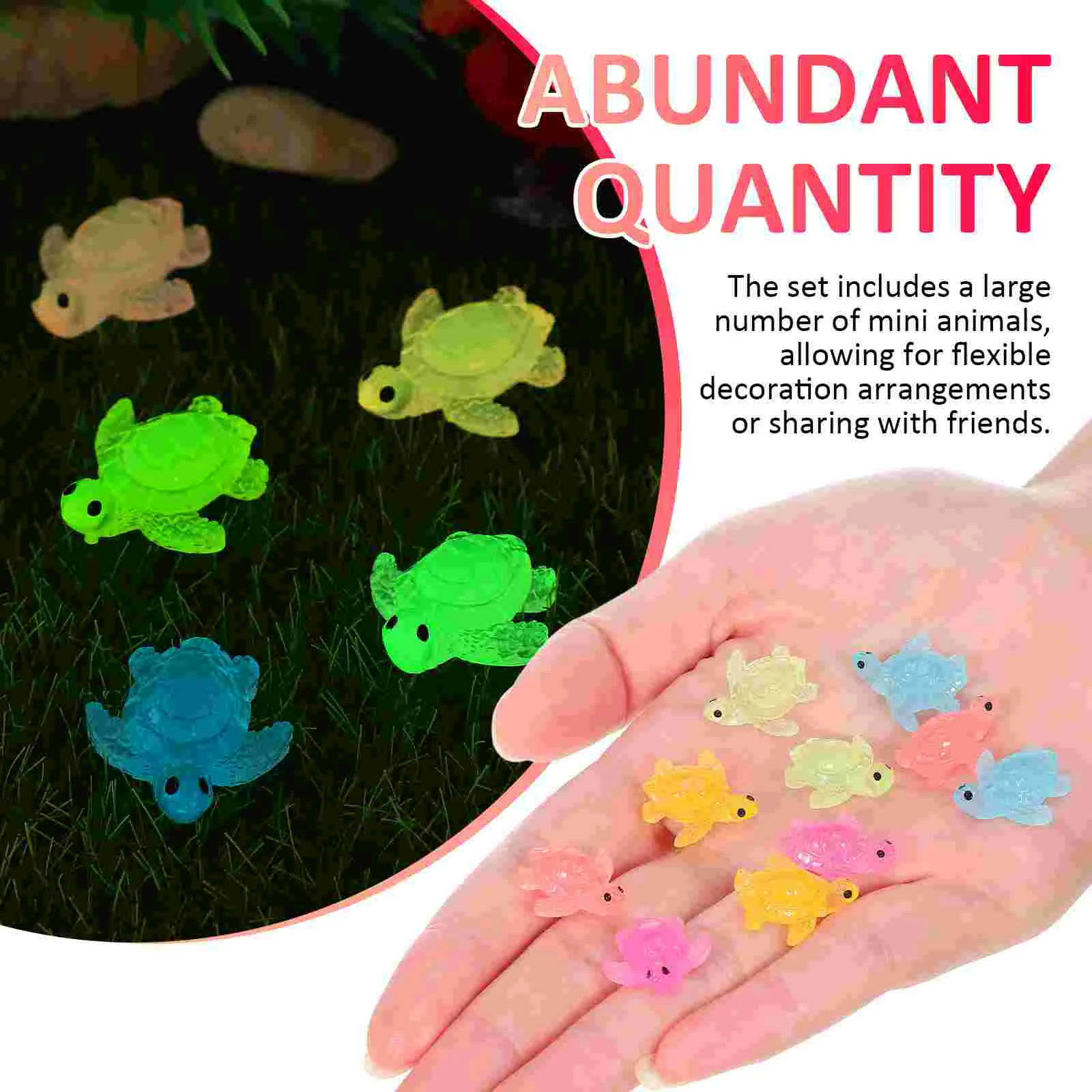 50 Pcs Glow-in-the-dark Turtle Luminous Tiny Turtles Decor Miniature Figurines Ornaments Small Animals Shine