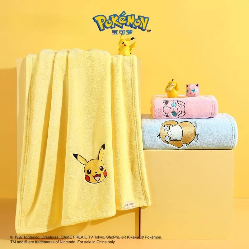 

Pokemon Children Adult Bath Towel Cartoon Pikachu Psyduck Jigglypuff Household Thickened Soft Absorbent Bath Towel 140*70cm 300g