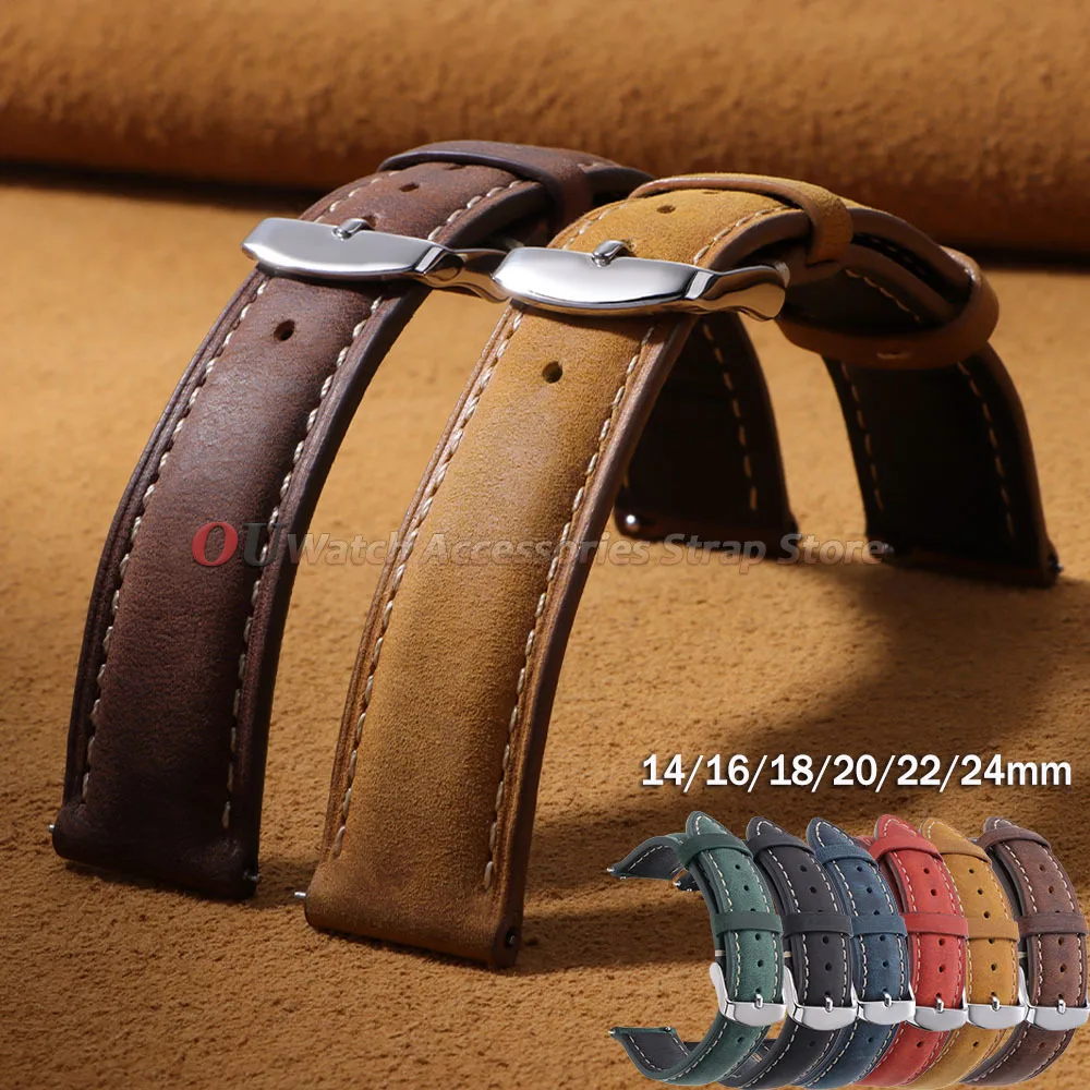 Bracelet de montre en cuir vintage 14mm 16mm 18mm 20mm 22mm 24mm pour Seiko, Omega, Rolex, à libération rapide, pour hommes et femmes, bracelet souple