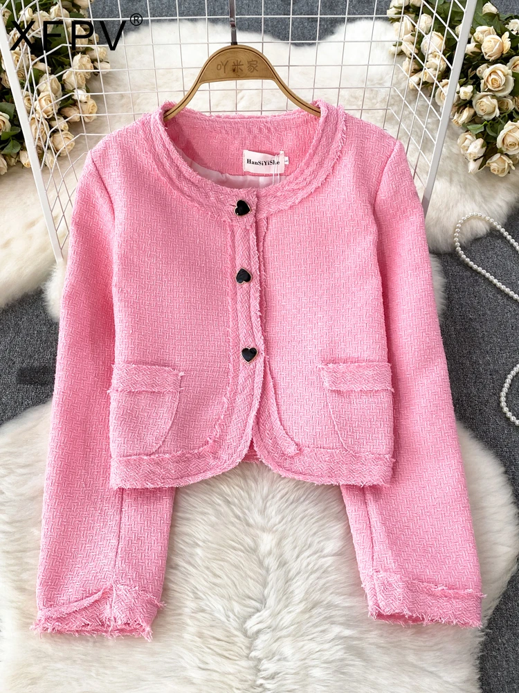 

BabYoung Women's Sweet Temperament Round Neck Thick Tweed Single Breasted Coat Y2k Korean Fashion Tide Autumn Winter 2023
