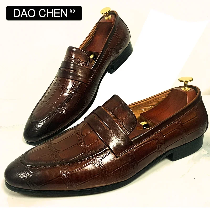 DAOCHEN BRAND MEN\'S LOAFERS SHOES BLACK COFFEE BROWN SLIP ON PENNY LOAFERS OFFICE WEDDING BANQUE CASUAL DRESS MAN SHOES