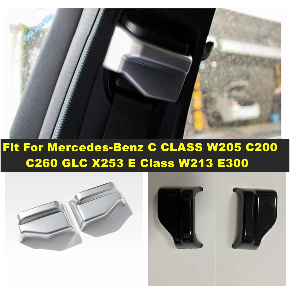 

2Pc Interior Car Safety Belt Decorative Frame Cover Trim Fit For Mercedes-Benz C CLASS W205 C200 C260 GLC X253 E Class W213 E300