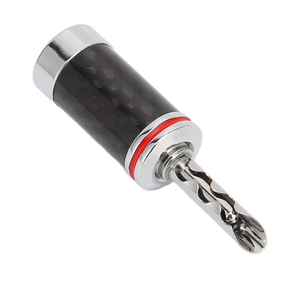 4PCS Black Carbon Fiber Speaker Banana Plugs Dual Screws Locking Cable Diameter Up To 5mm Self Crimping Connectors
